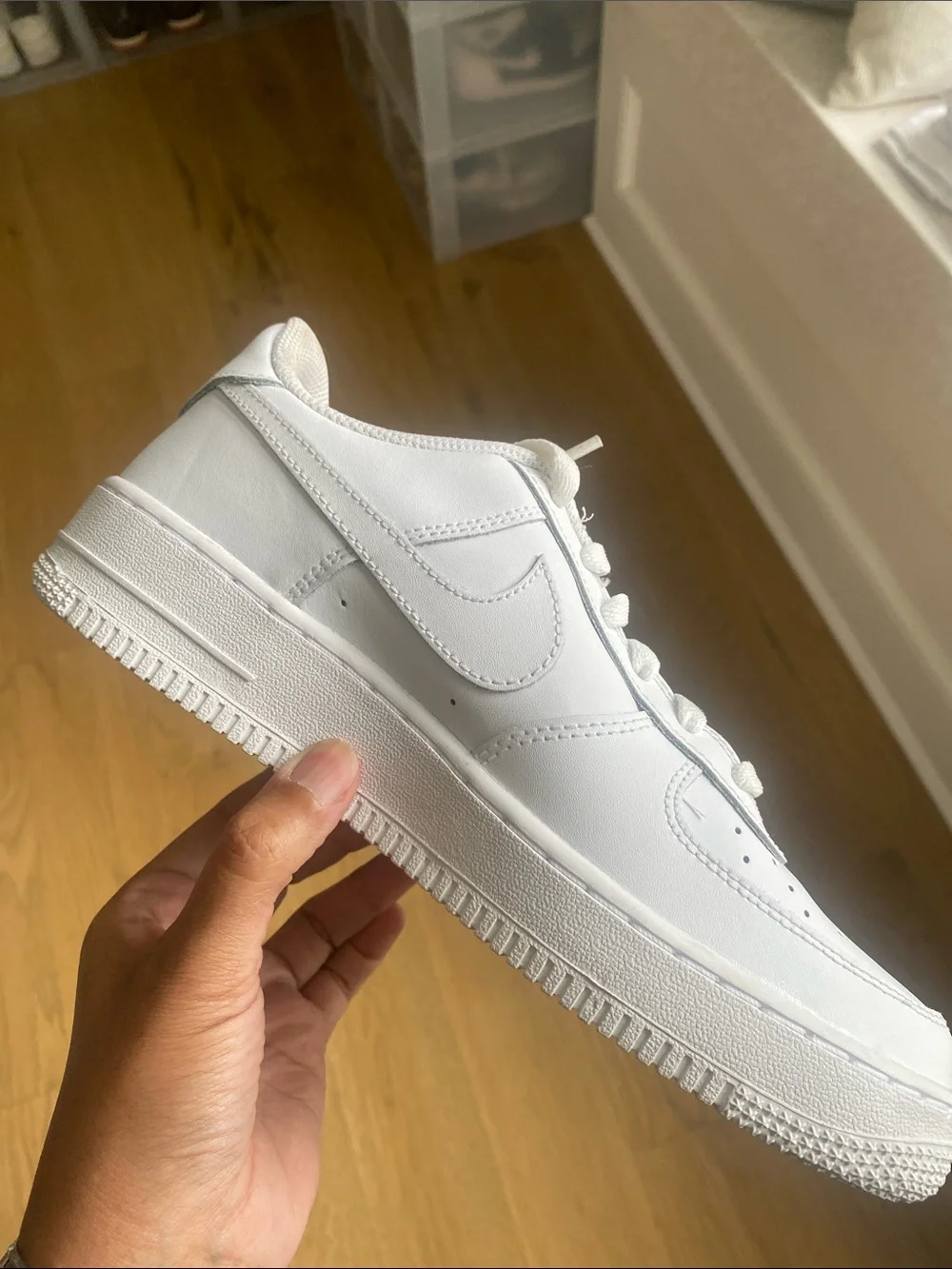 Nike Air Force Kids All-White Low-Top Leather Sneakers